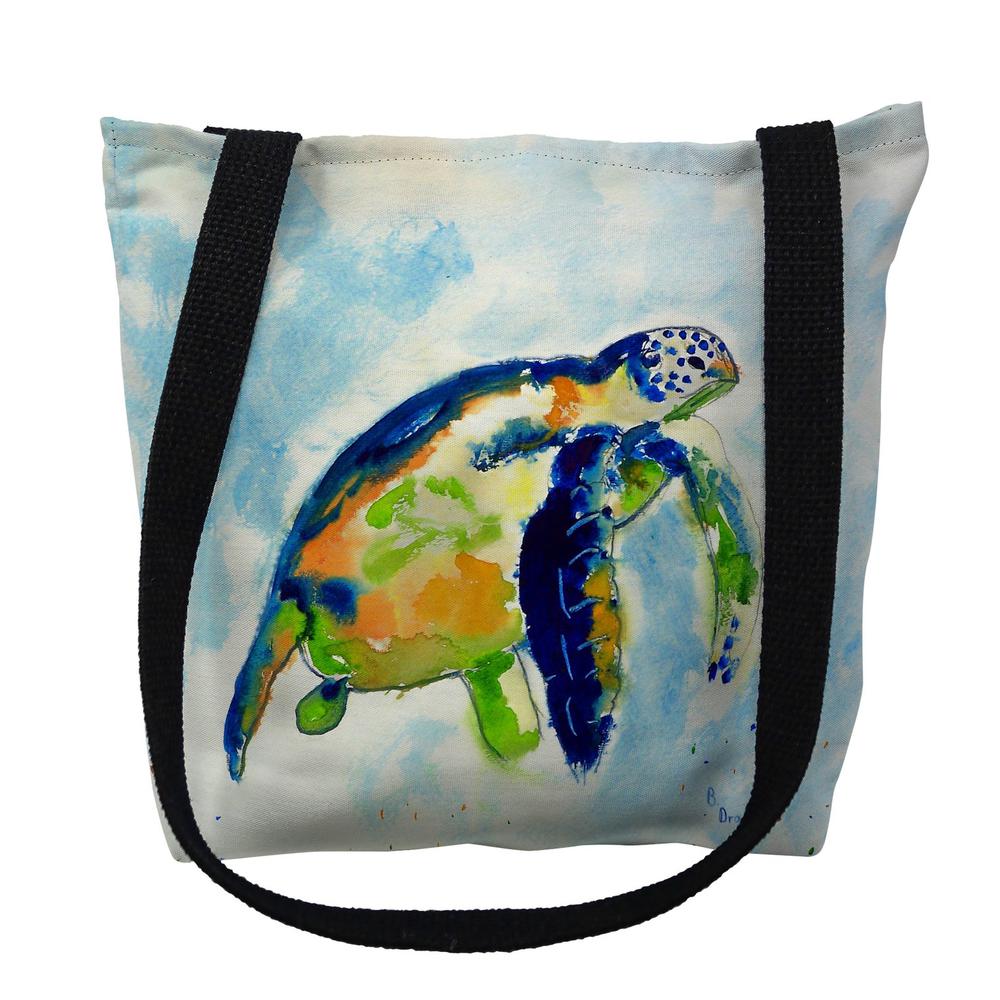 Blue Sea Turtle Small Tote Bag 13x13. Picture 1