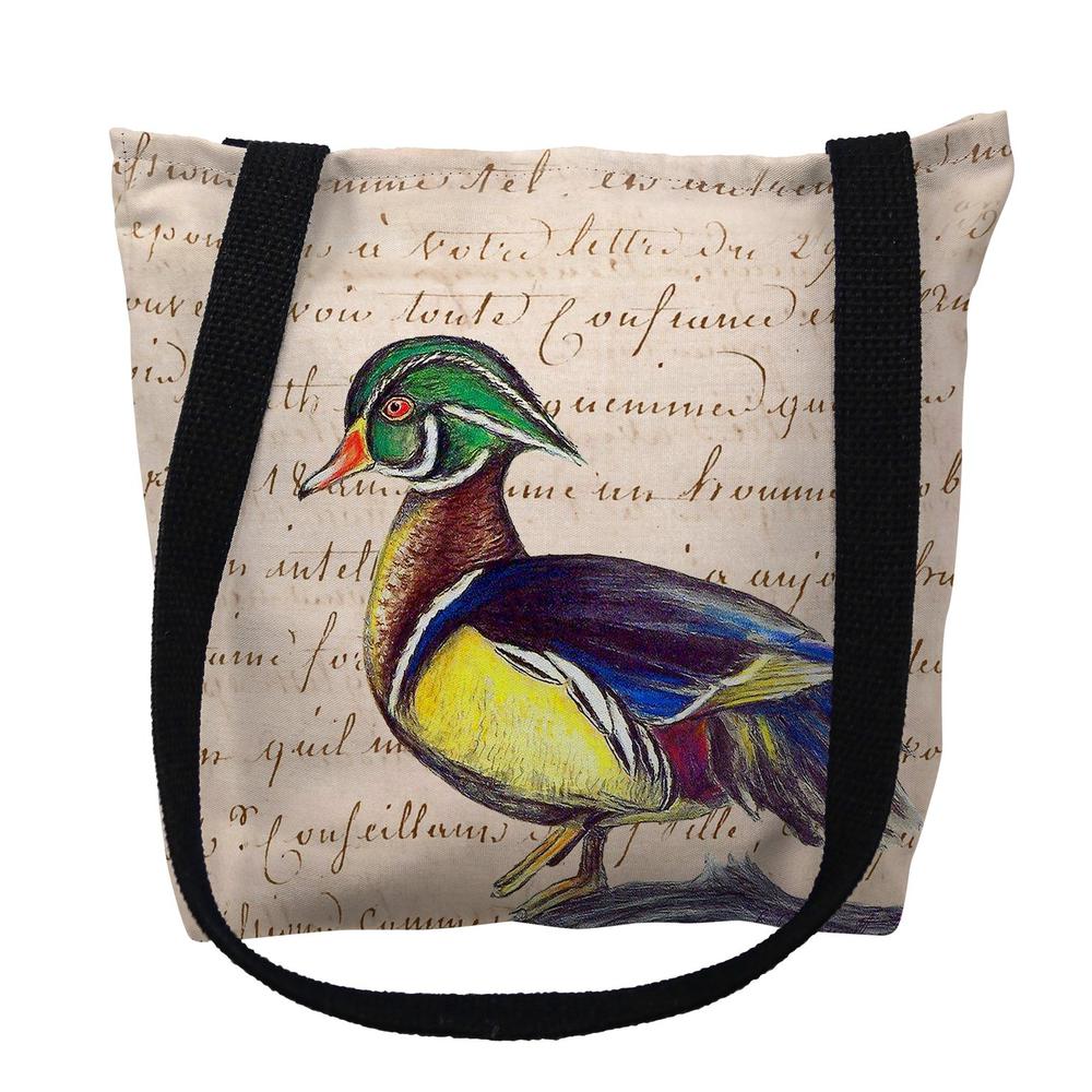 Male Wood Duck Script Large Tote Bag 18x18. Picture 1