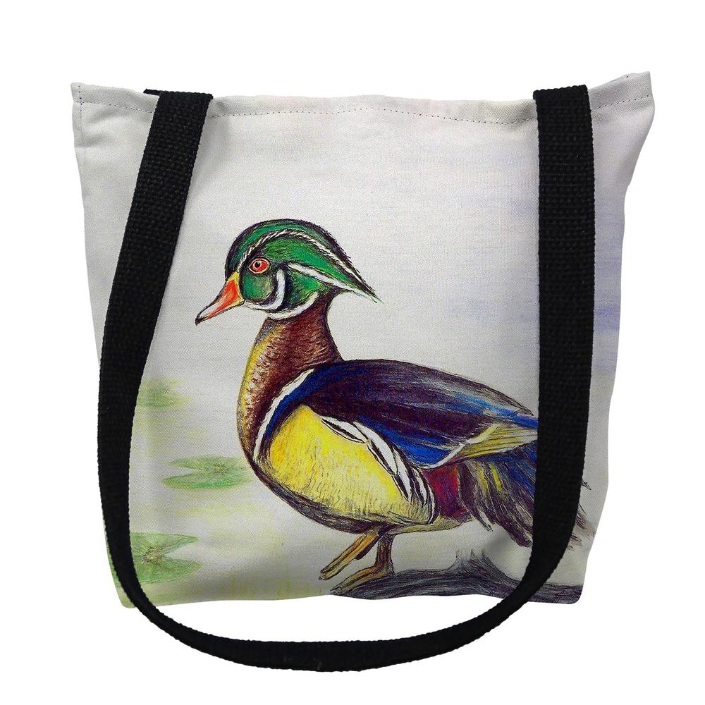 Male Wood Duck Beige Script Large Tote Bag 18x18. Picture 1