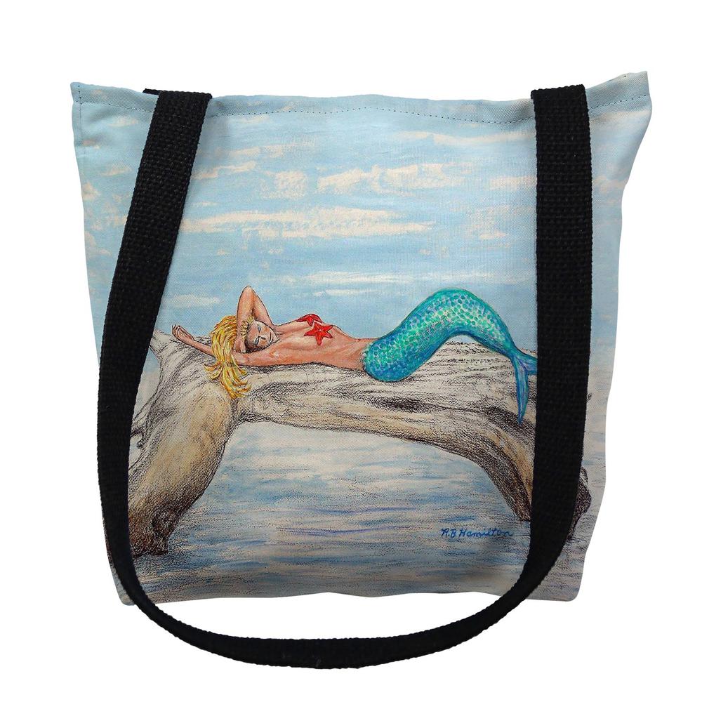 Mermaid on Log Left Medium Tote Bag 16x16. Picture 1