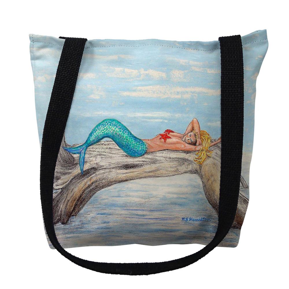 Mermaid on Log Right Medium Tote Bag 16x16. Picture 1