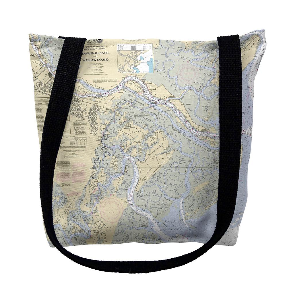 Savannah River and Wassaw Sound, GA Nautical Map Medium Tote Bag 16x16. Picture 1