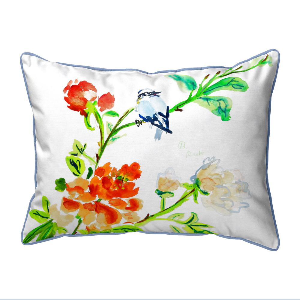 Blue Bird & Flowers Extra Large Zippered Indoor/Outdoor Pillow 20x24. Picture 1