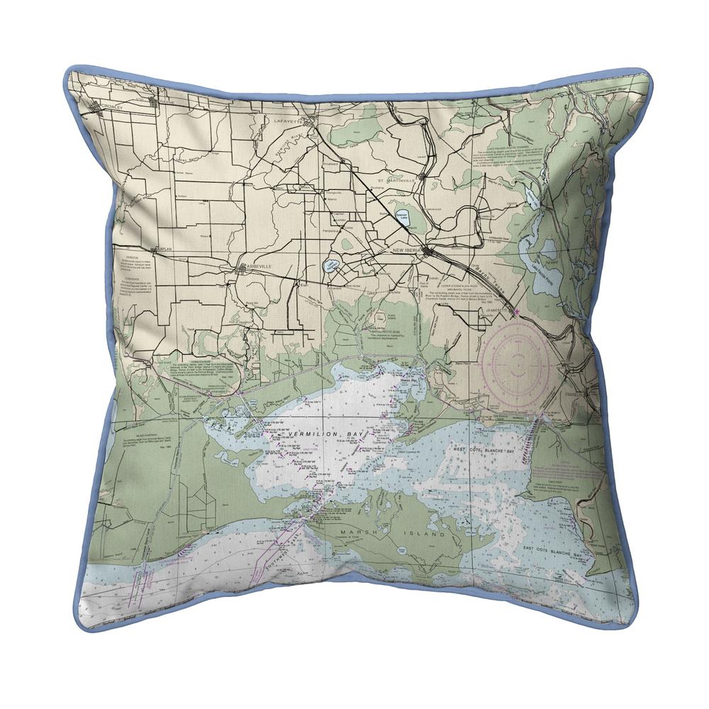 Vermilion Bay, LA Nautical Map Extra Large Zippered Indoor/Outdoor Pillow 22x22. Picture 1