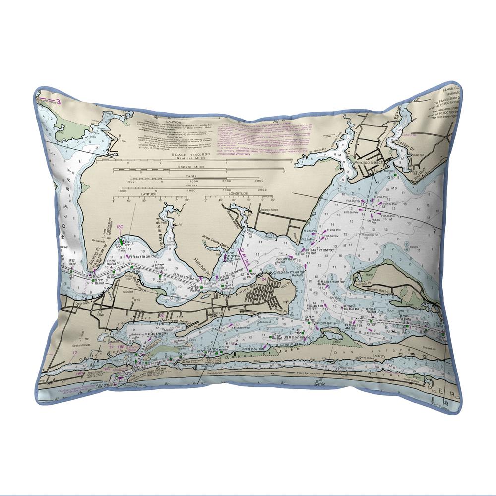 Orange Beach, AL Nautical Map Extra Large Zippered Indoor/Outdoor Pillow 20x24. Picture 1