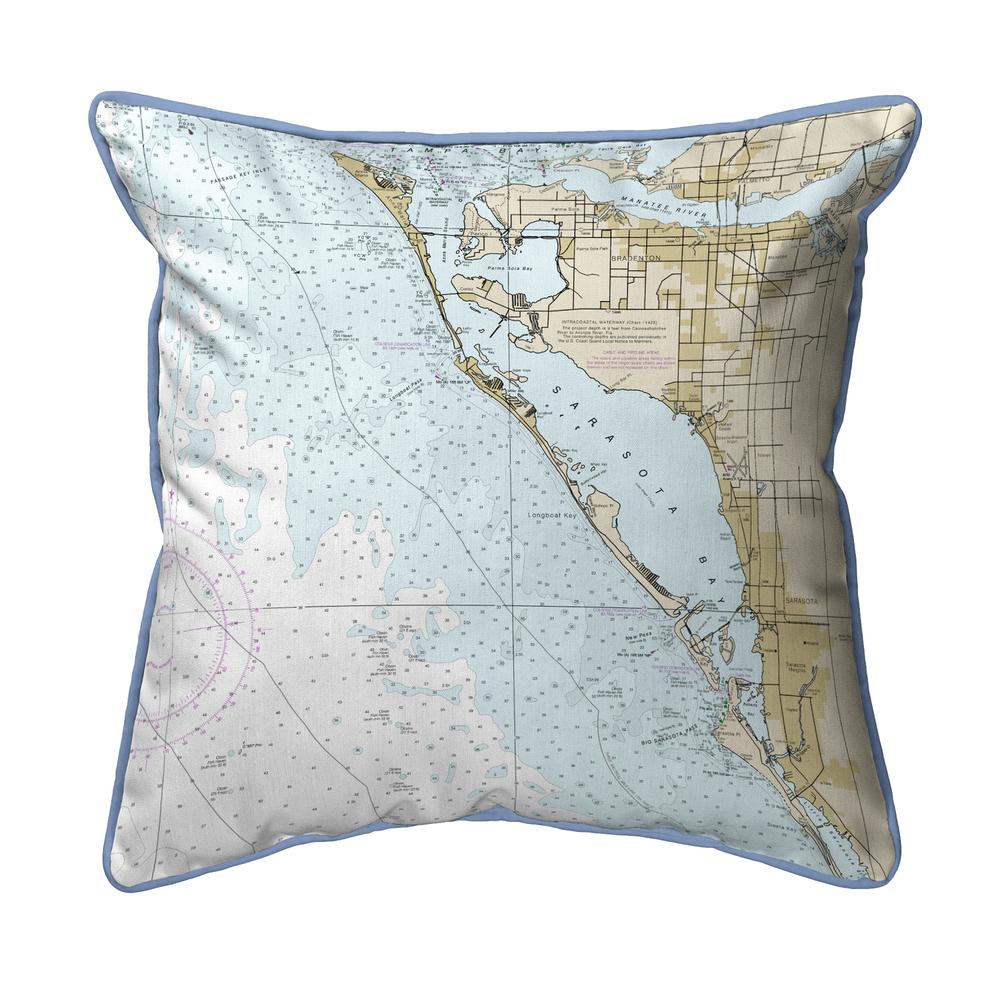 Sarasota Bay, FL Nautical Map Extra Large Zippered Indoor/Outdoor Pillow 22x22. Picture 1