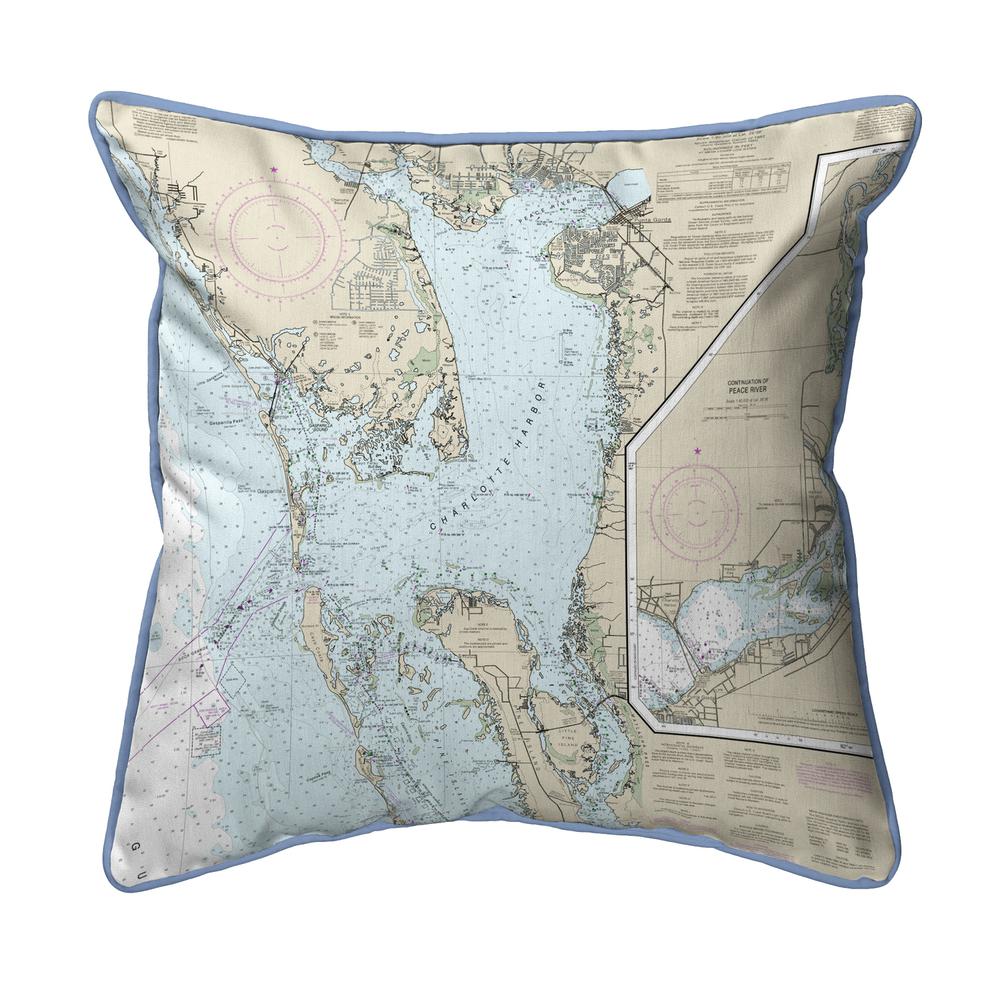 Charlotte Harbor, FL Nautical Map Extra Large Zippered Indoor/Outdoor Pillow 22x22. Picture 1