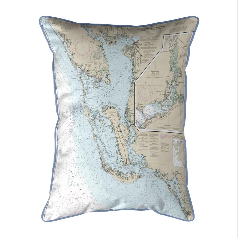 Estero Bay to Lemon Bay, FL Nautical Map Extra Large Zippered Indoor/Outdoor Pillow 20x24. Picture 1