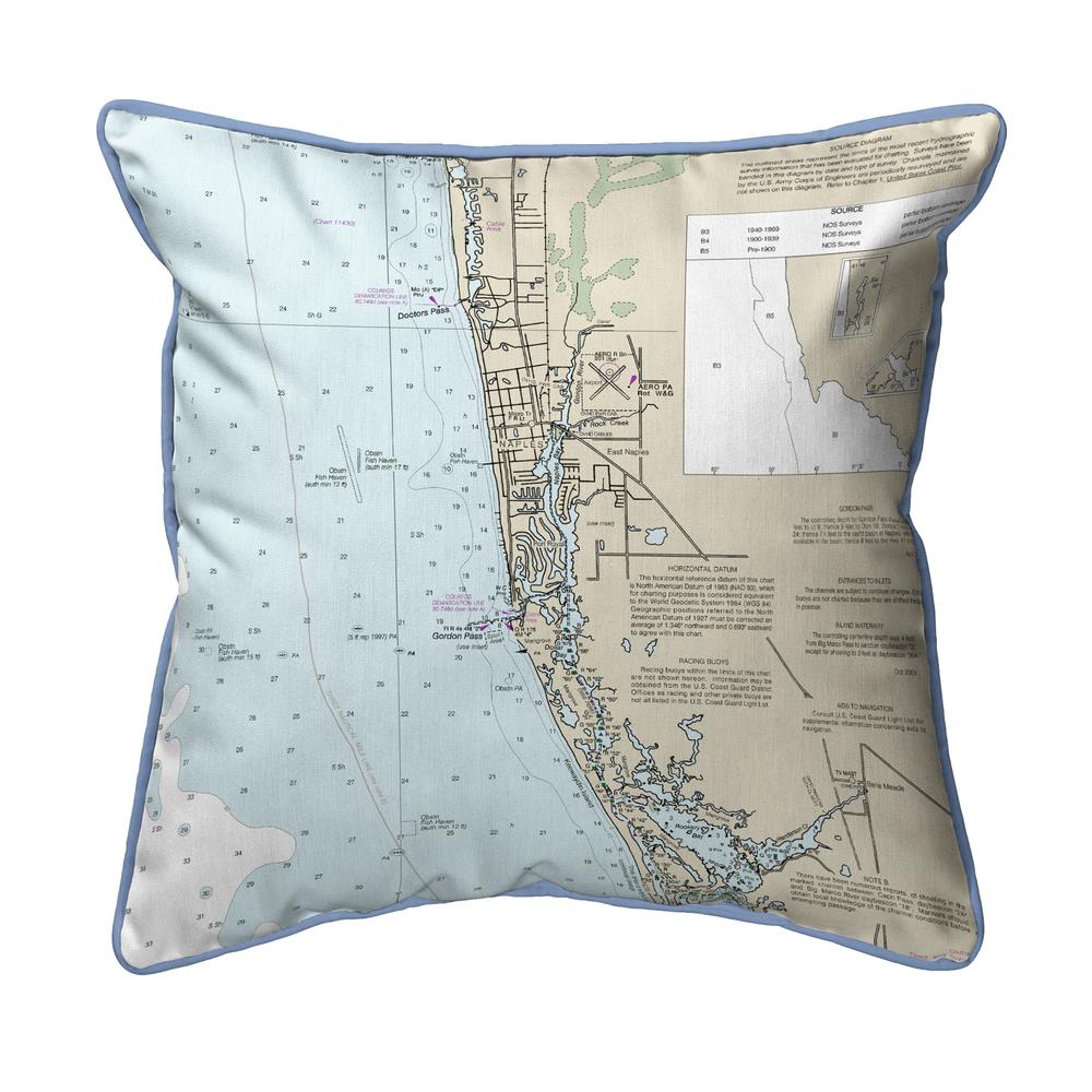 Naples Bay, FL Nautical Map Extra Large Zippered Indoor/Outdoor Pillow 22x22. Picture 1