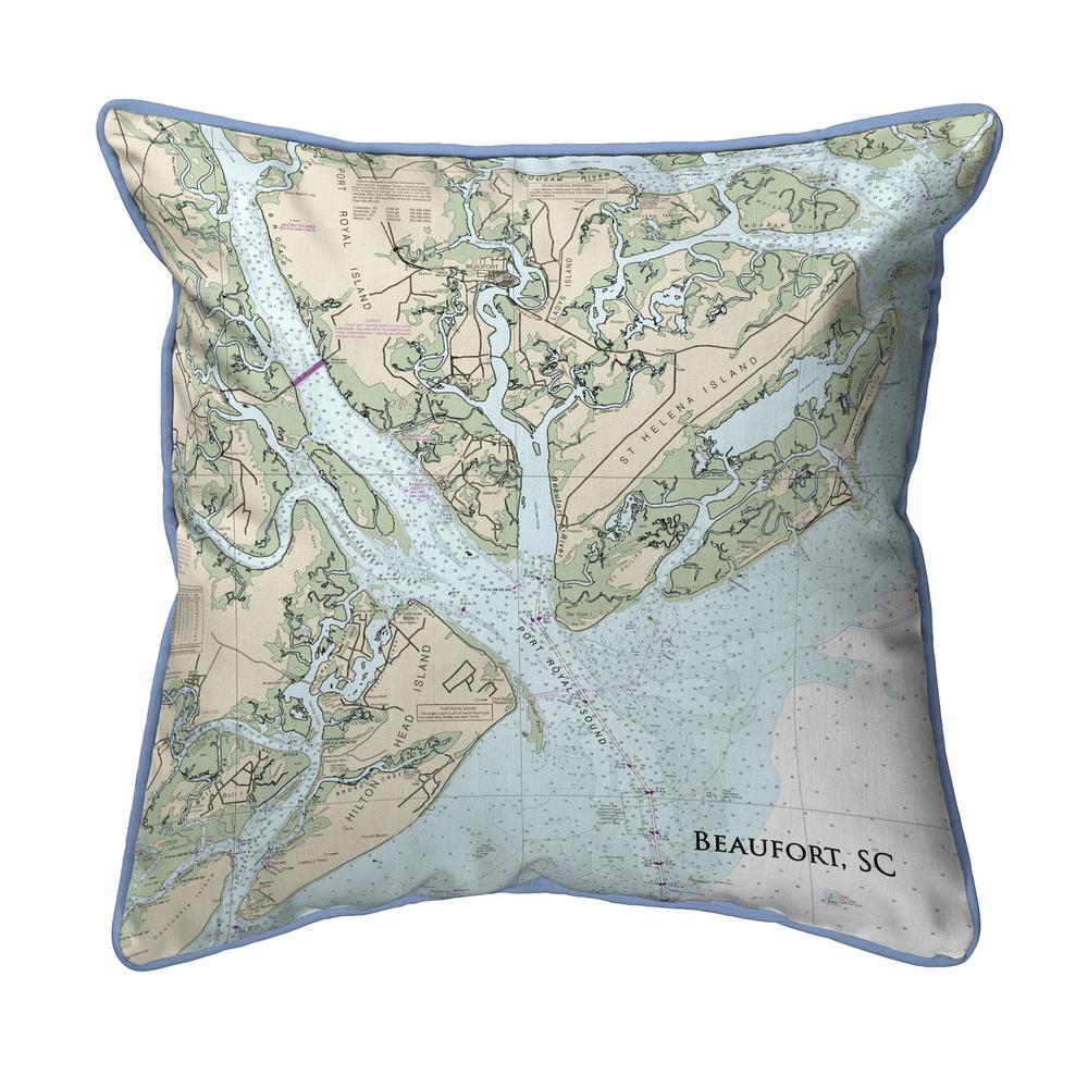 Beaufort, SC Nautical Map Extra Large Zippered Indoor/Outdoor Pillow 22x22. Picture 1
