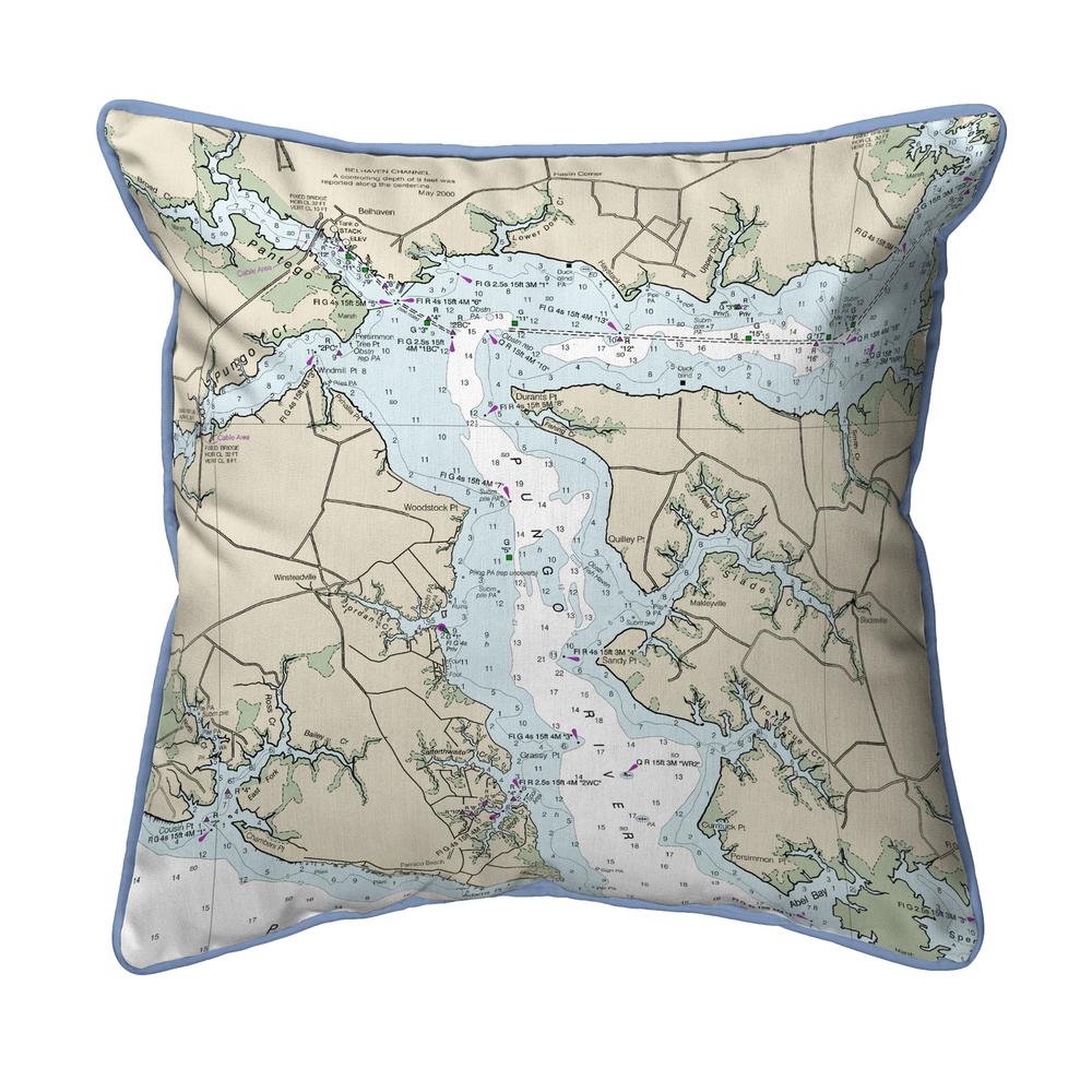 Pungo River, NC Nautical Map Extra Large Zippered Indoor/Outdoor Pillow 22x22. Picture 1