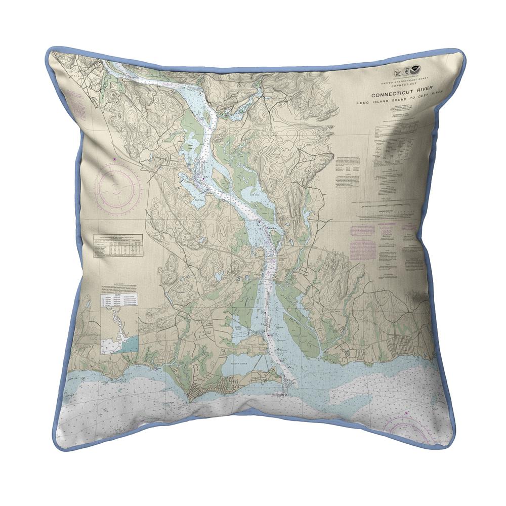 Connecticut River, CT Nautical Map Extra Large Zippered Indoor/Outdoor Pillow 22x22. Picture 1