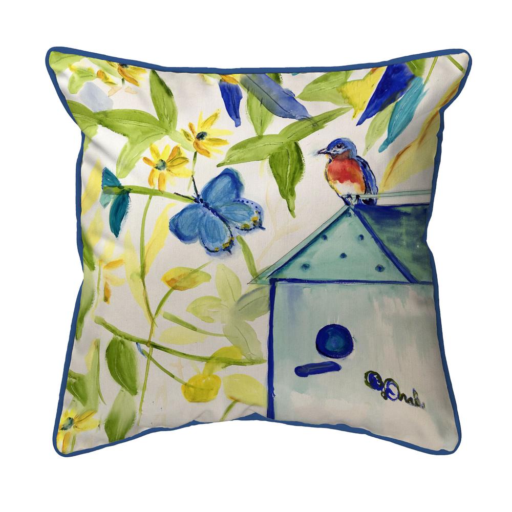 Blue Bird House Extra Large Zippered Pillow 22x22. Picture 1