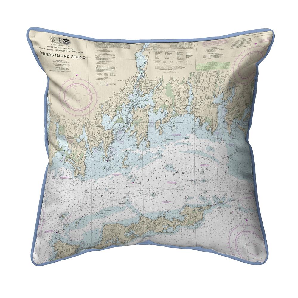 Fishers Island Sound, RI Nautical Map Extra Large Zippered Indoor/Outdoor Pillow 22x22. Picture 1