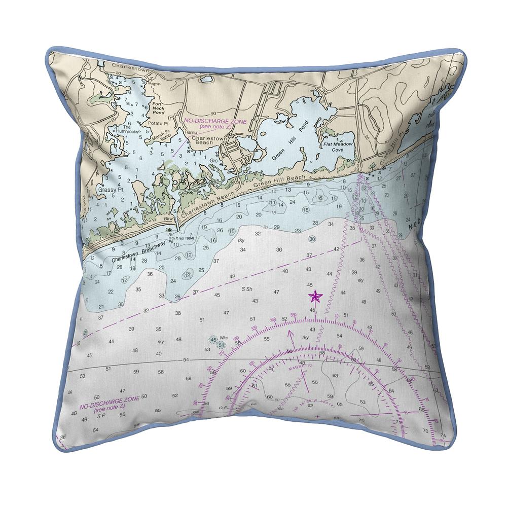 Block Island Sound - Charleston, RI Nautical Map Extra Large Zippered Indoor/Outdoor Pillow 22x22. Picture 1