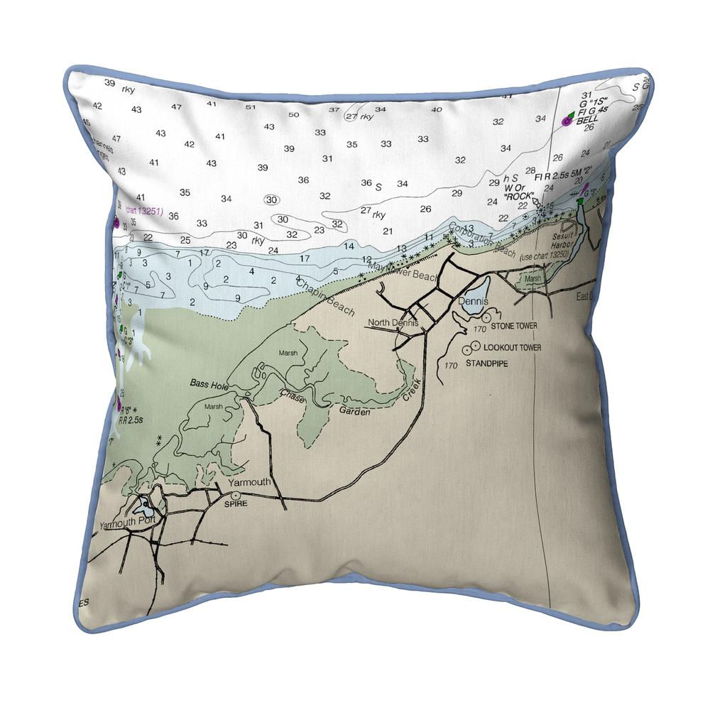 Cape Cod - Dennis, MA Nautical Map Extra Large Zippered Indoor/Outdoor Pillow 22x22. Picture 1