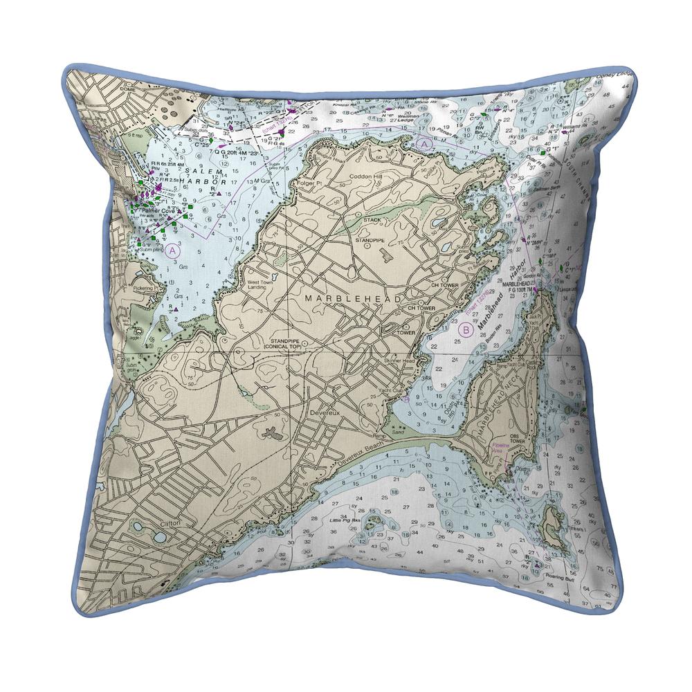 Marblehead, MA Nautical Map Extra Large Zippered Indoor/Outdoor Pillow 22x22. Picture 1