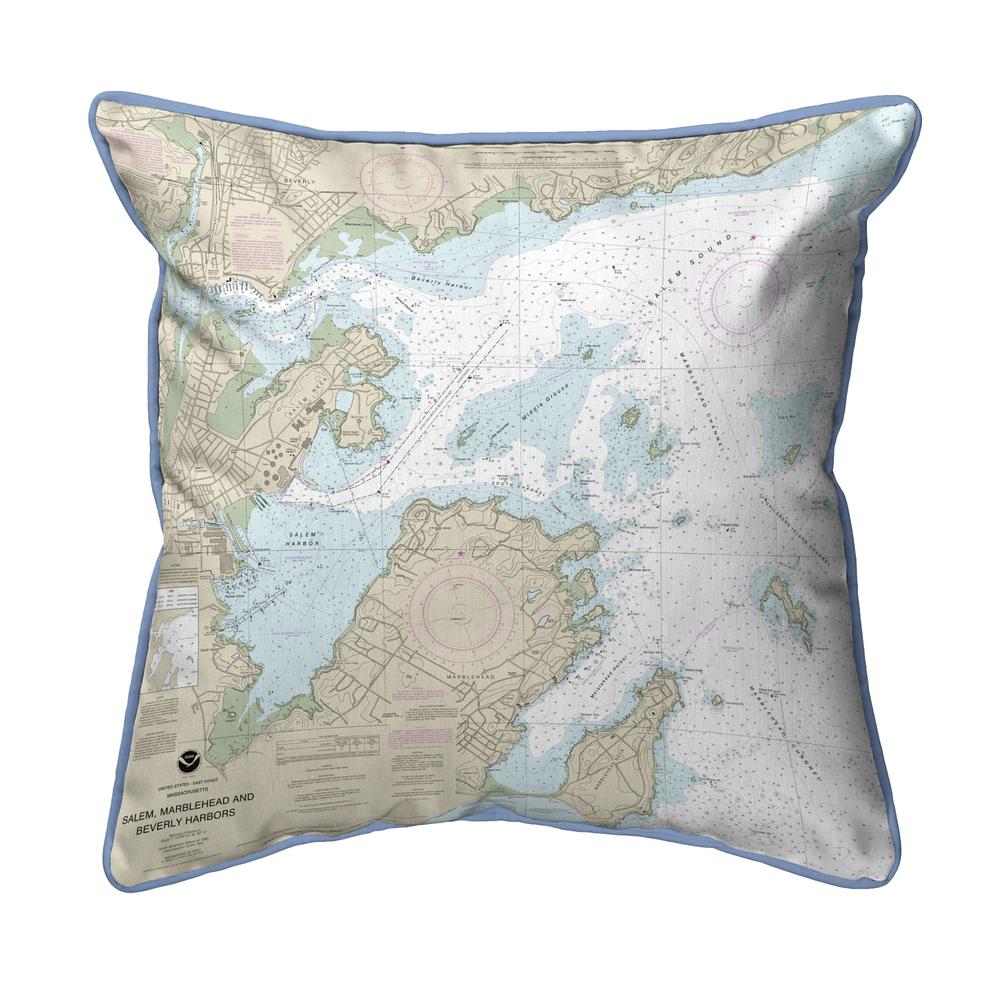 Salem, Marblehead and Beverly Harbors, MA Nautical Map Extra Large Zippered Indoor/Outdoor Pillow 22x22. Picture 1