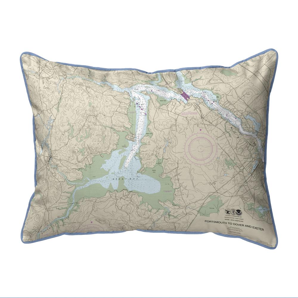 Portsmouth to Dover and Exeter - Great Bay, NH Nautical Map Extra Large Zippered Indoor/Outdoor Pillow 20x24. Picture 1