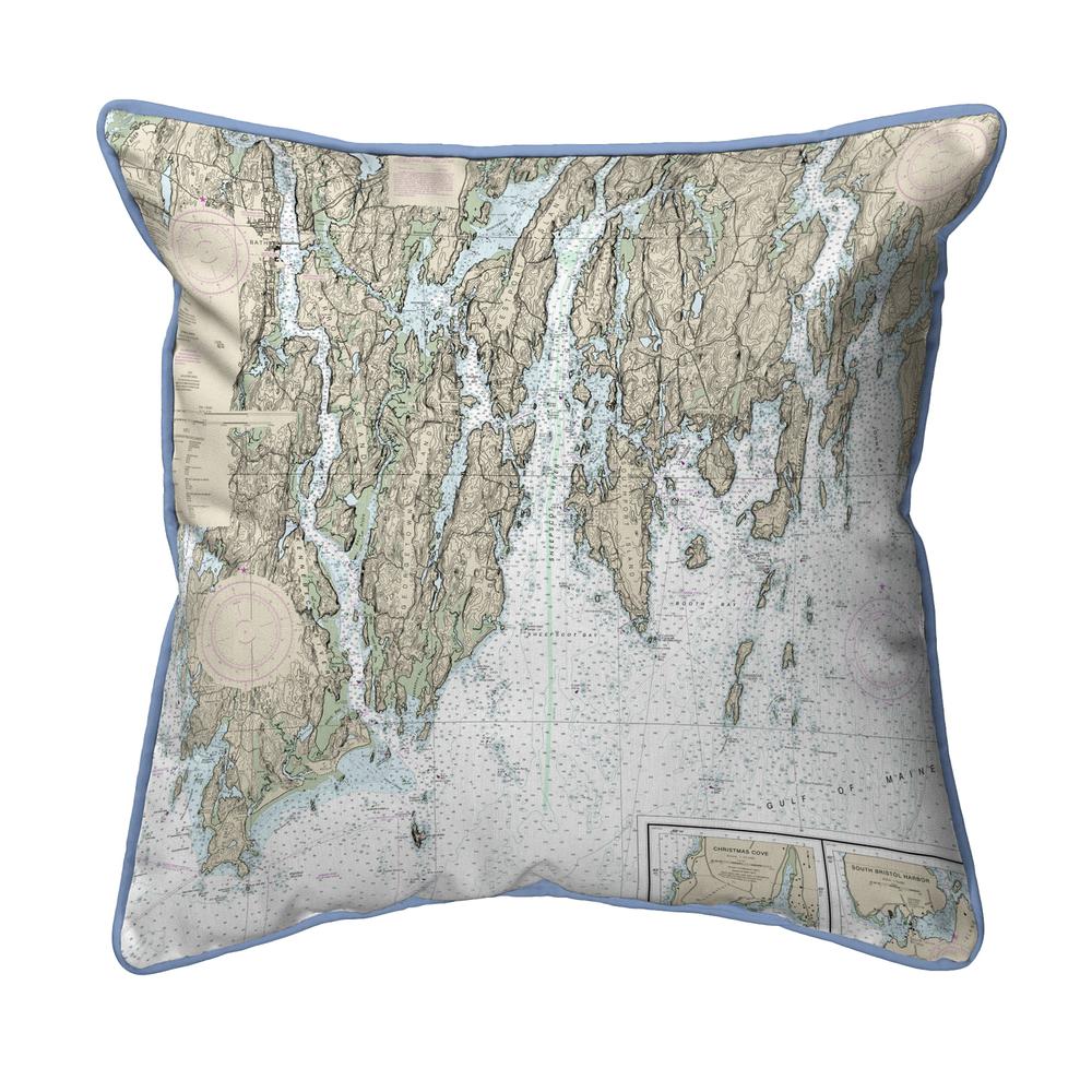BoothBay, ME Nautical Map Extra Large Zippered Indoor/Outdoor Pillow 22x22. Picture 1