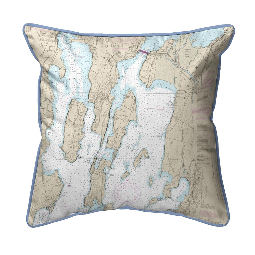North Hero Island, VT Nautical Map Extra Large Zippered Indoor/Outdoor Pillow 22x22. Picture 1