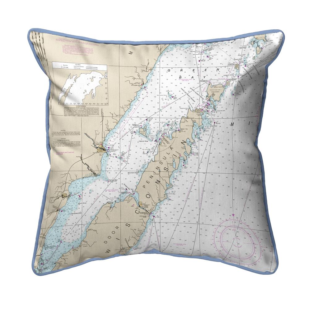 Door County, Green Bay, WI Nautical Map Extra Large Zippered Indoor/Outdoor Pillow 22x22. Picture 1