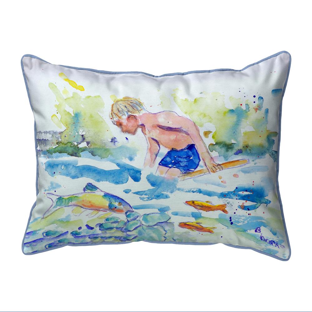 Boy & Fish Extra Large Zippered Pillow 22x22. Picture 1