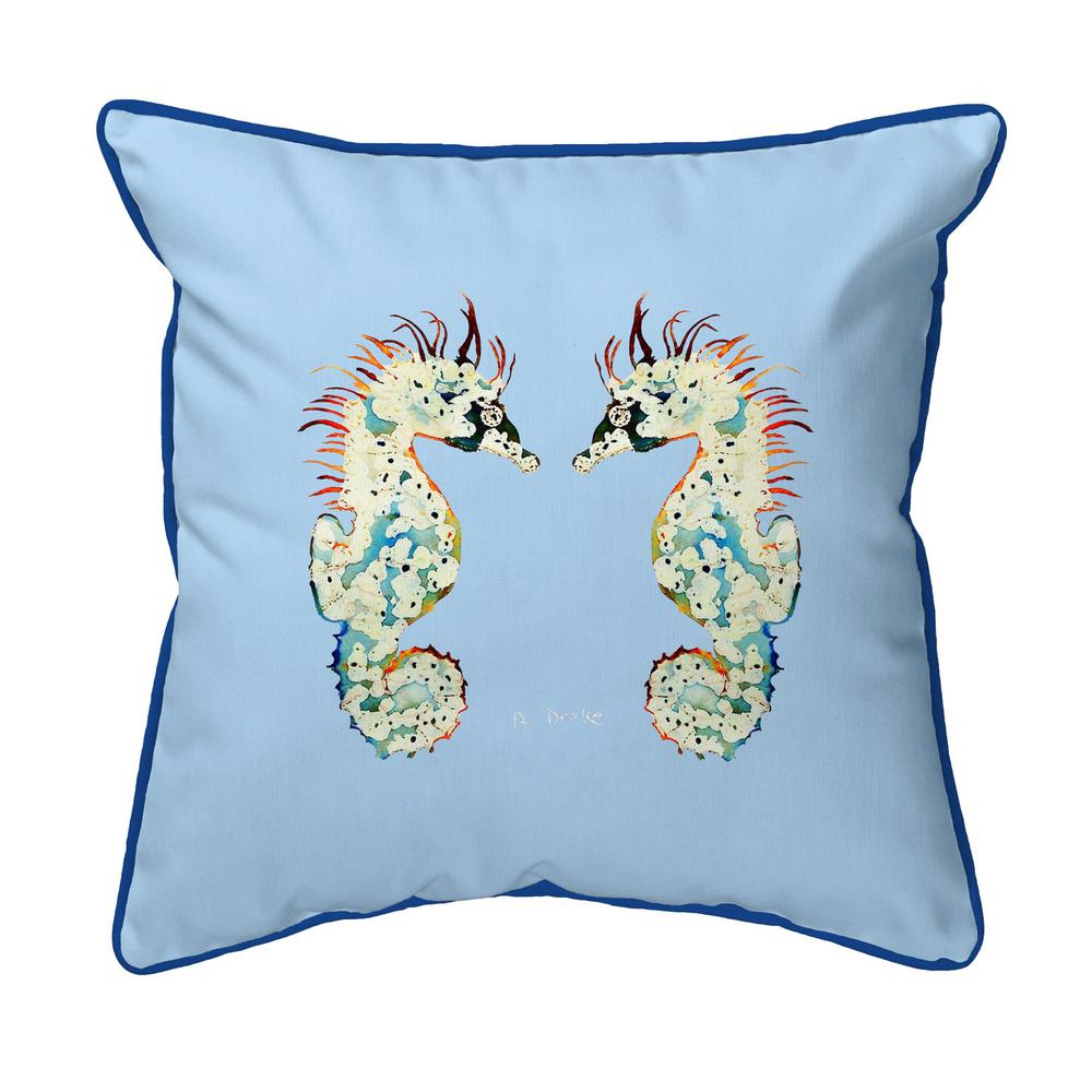 Betsy's Seahorses Light Blue Background Extra Large Corded Indoor/Outdoor Pillow 22x22. Picture 1