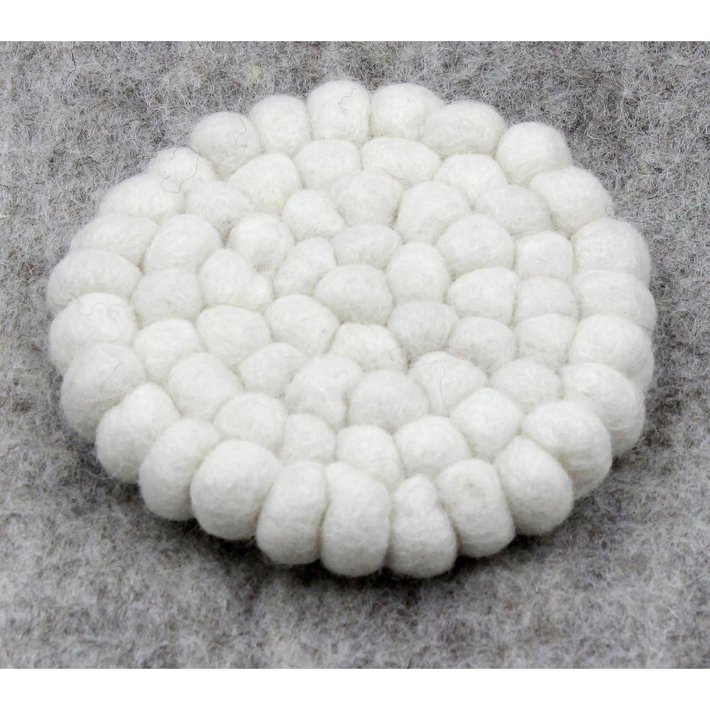 Wool Pom Coaster Dia 4” -St - White. Picture 1