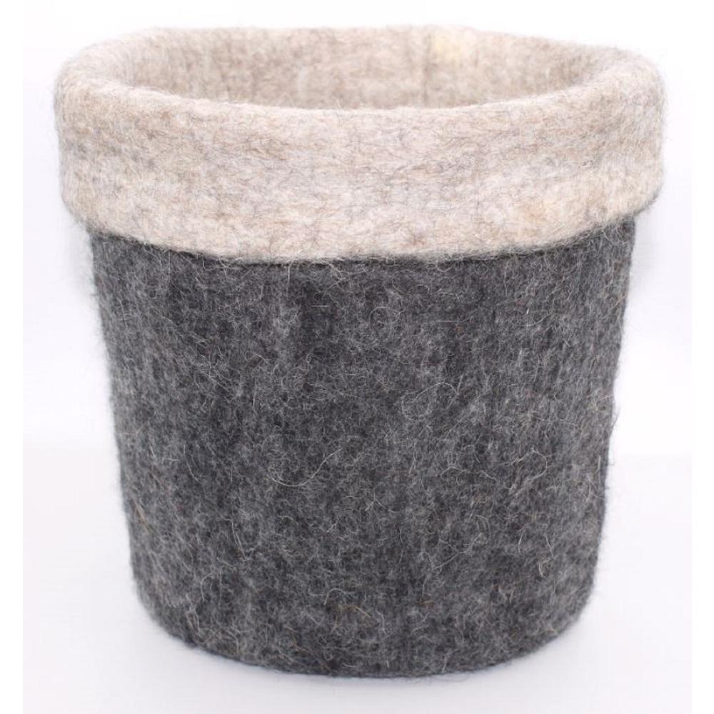 Lg Folded Bin Dia 7.50” Wool -St - Natural/Grey. Picture 1