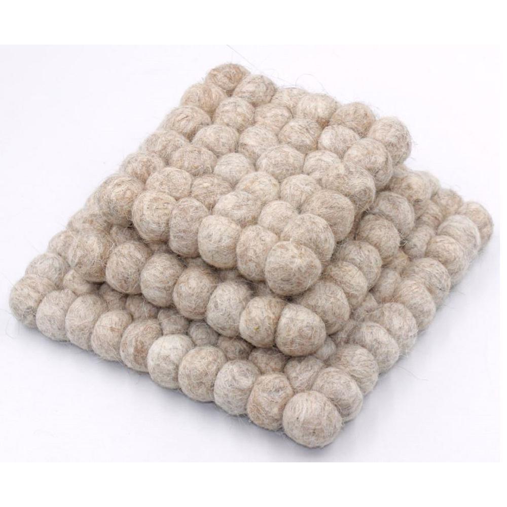 Plain Trivet Set Of 3 Natural Beige Wool -St - Natural Beige. Picture 1