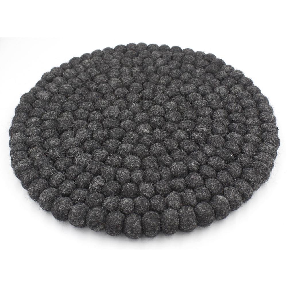 Wool Pom Chairpad/Trivet  Dia 13.60” Charocal -St - Charcoal. Picture 1