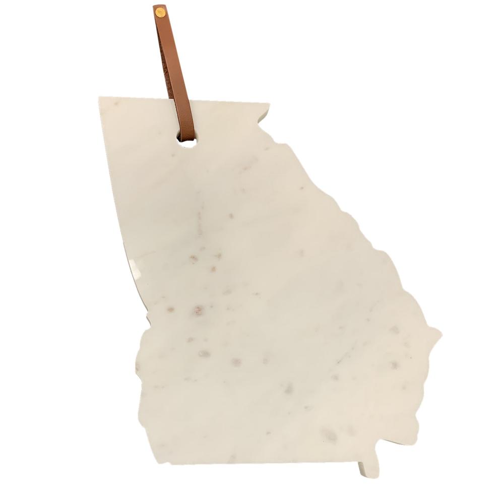 Lg Polished Marble "Georgia" Cutting Board W/Leather Belt -St - White. Picture 1