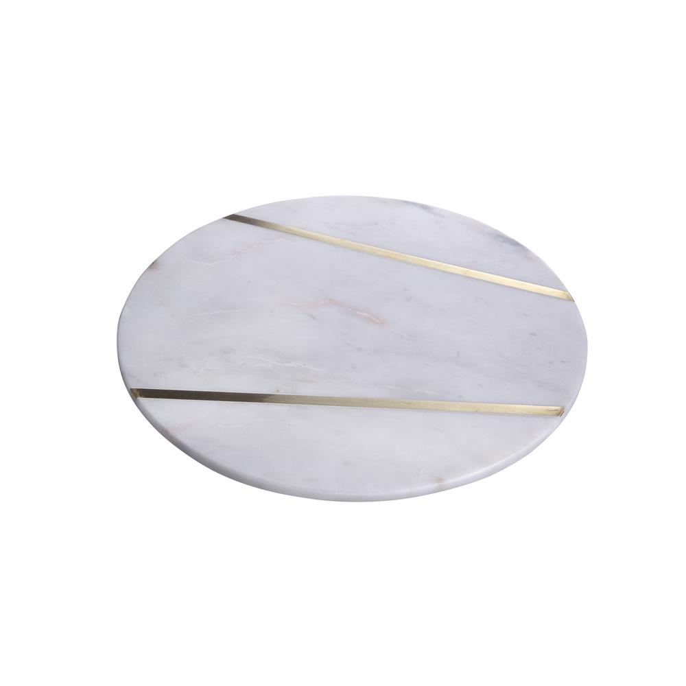 Med. Marble Plate W/Brass Inlay - White Marble - White. Picture 1