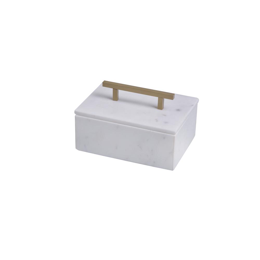 Sm. Marble Jewelry Box W/Handle - St - White. Picture 1