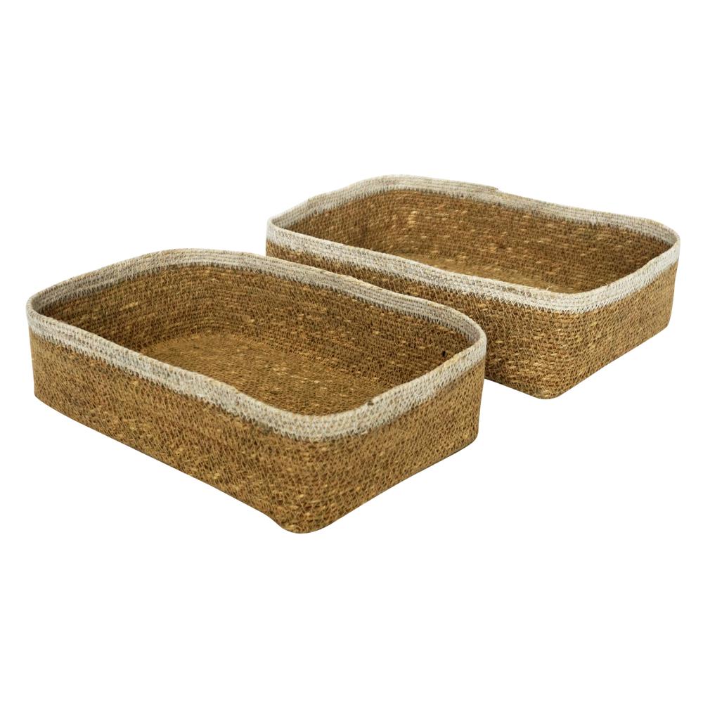 Set Of 2 Rectangle Seagrass Baskets -St - Natural & White. Picture 1