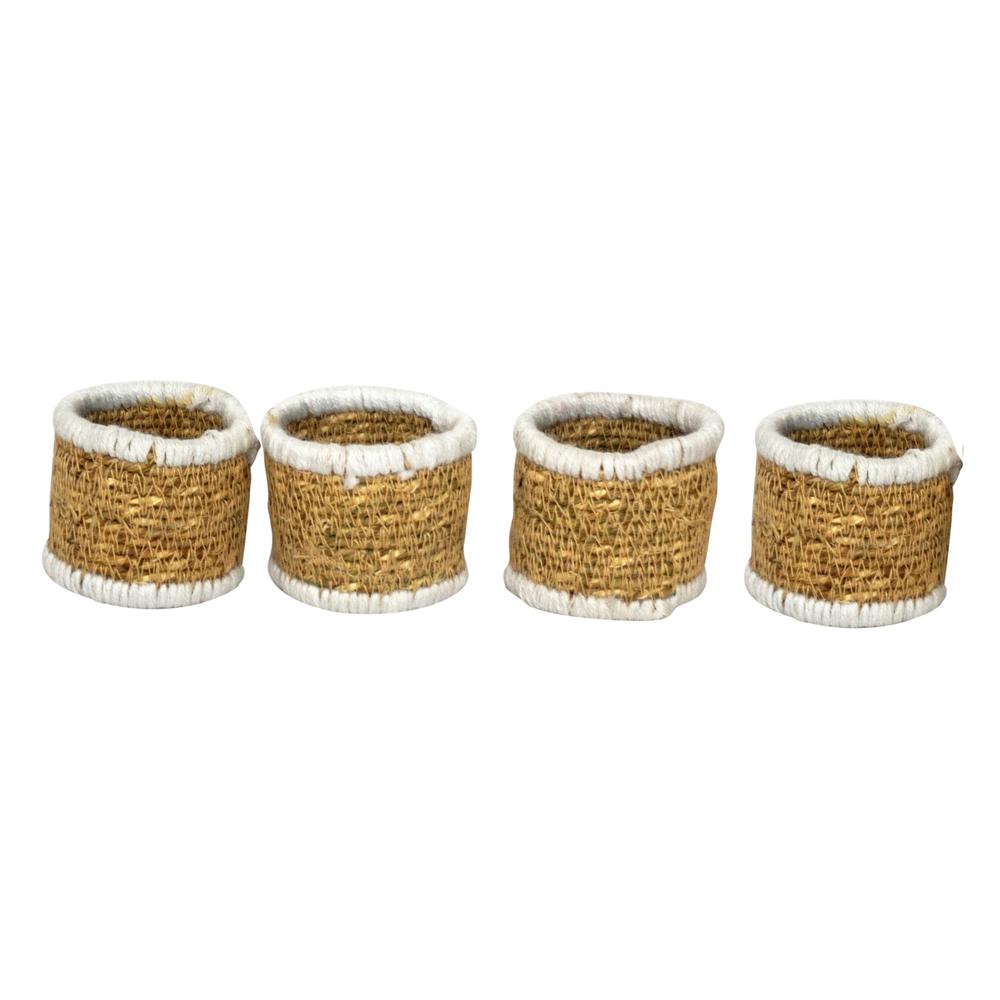Set Of 4 Seagrass Napkin Rings White -St - Natural & White. Picture 1