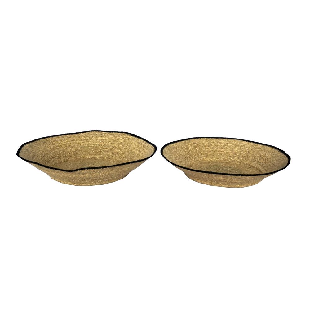 Seagrass Round Trays Natural & Black Set Of 2. Picture 1