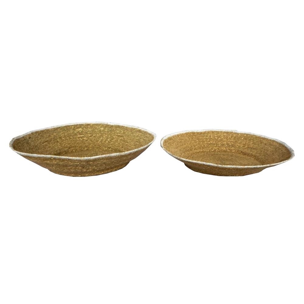 Seagrass Round Trays Natural & White Set Of 2. Picture 1