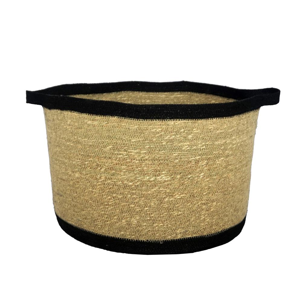 Seagrass Basket Dia 19.50” -St - Natural & Black. Picture 1