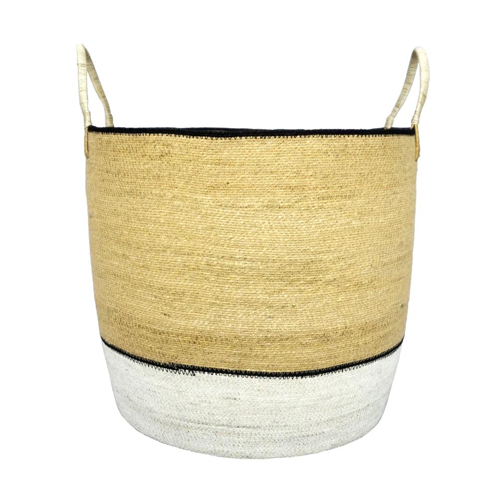 Seagrass Basket H 17.50" x Dia 20.50" Natural & White. Picture 1