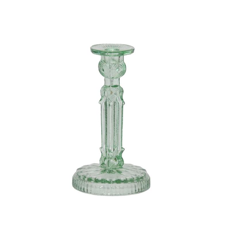Med. Glass Candlestick 6.5”H -St - Mint Green. Picture 1