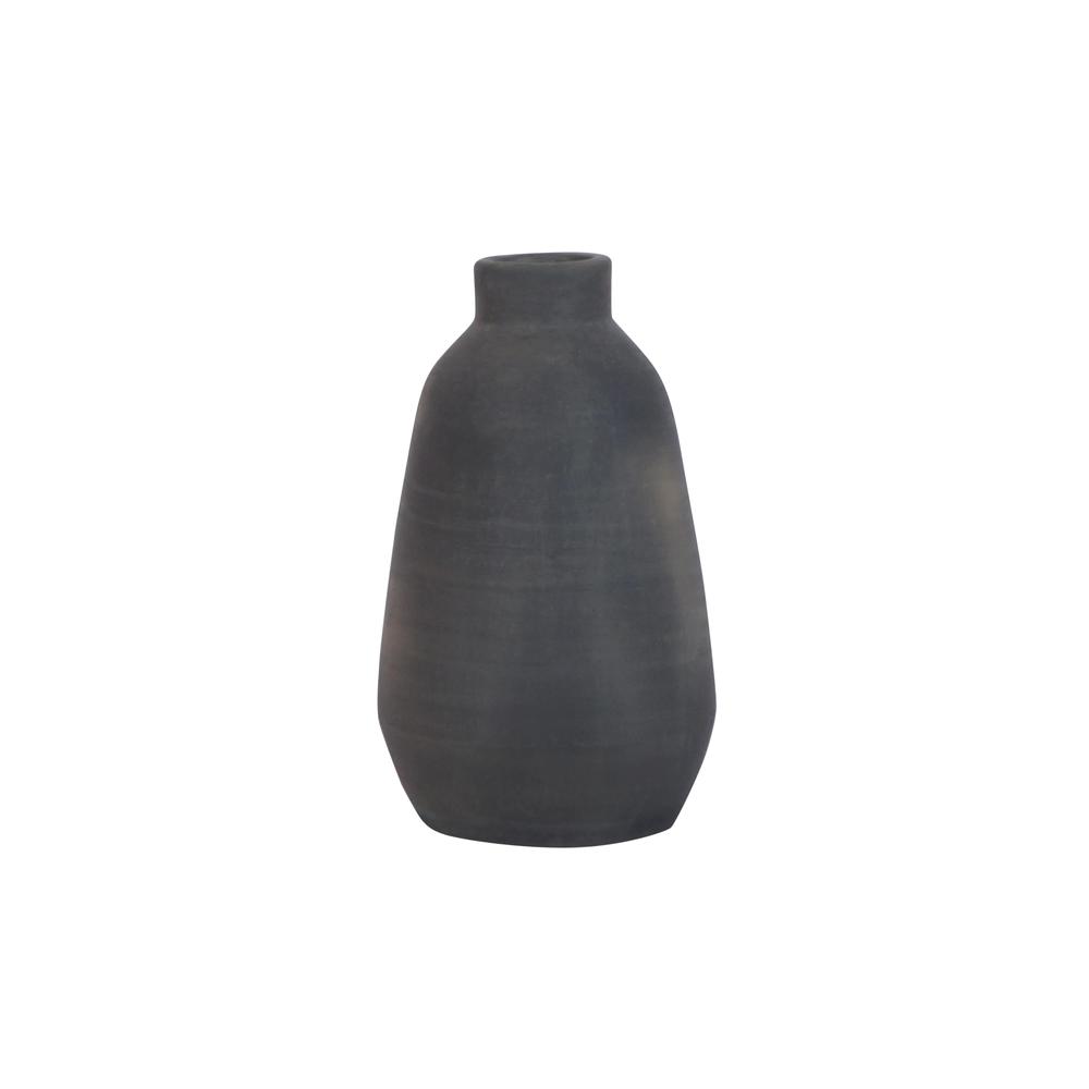 Black Terracota Bottle Vase - Black. Picture 1