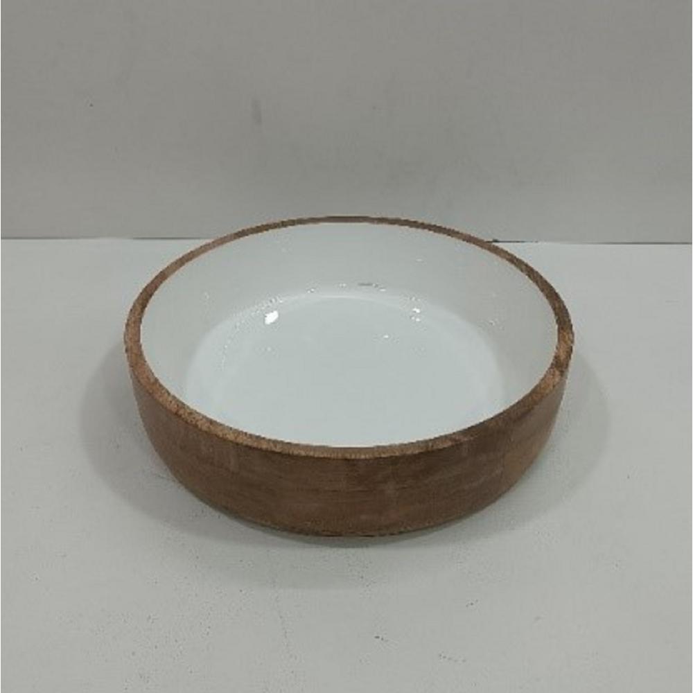 Wooden Large Bowl White Enamel & Natural Wood. Picture 1