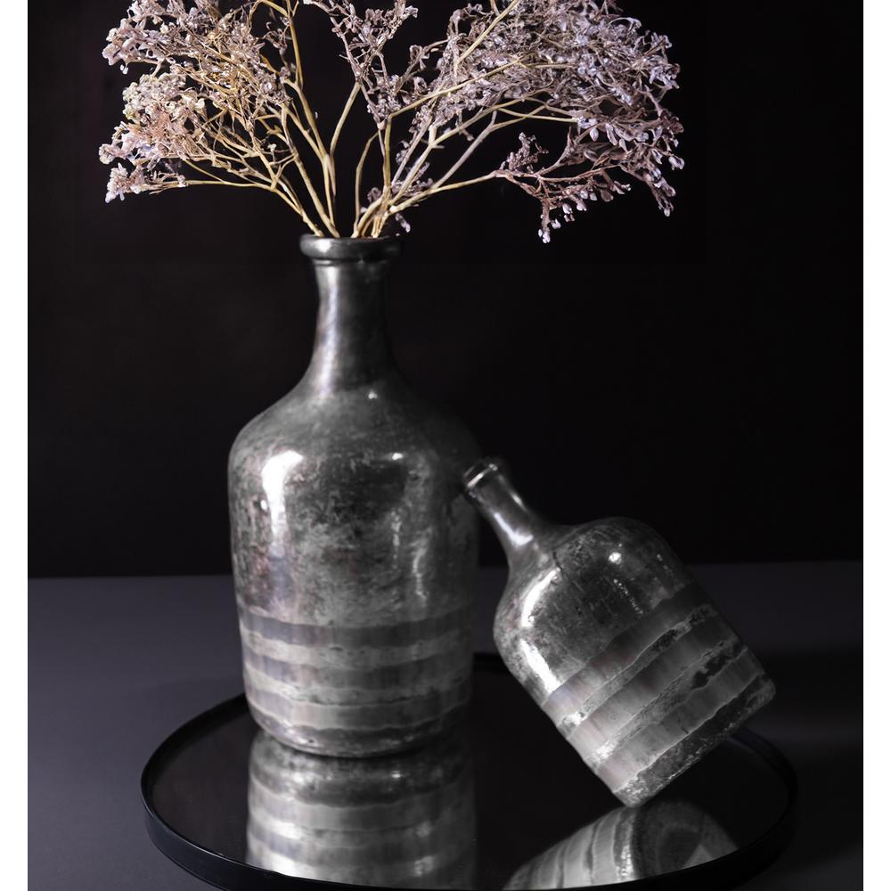 Decorative Silver Glass Bottle/Vase  Dia 5" & H 10". Picture 1