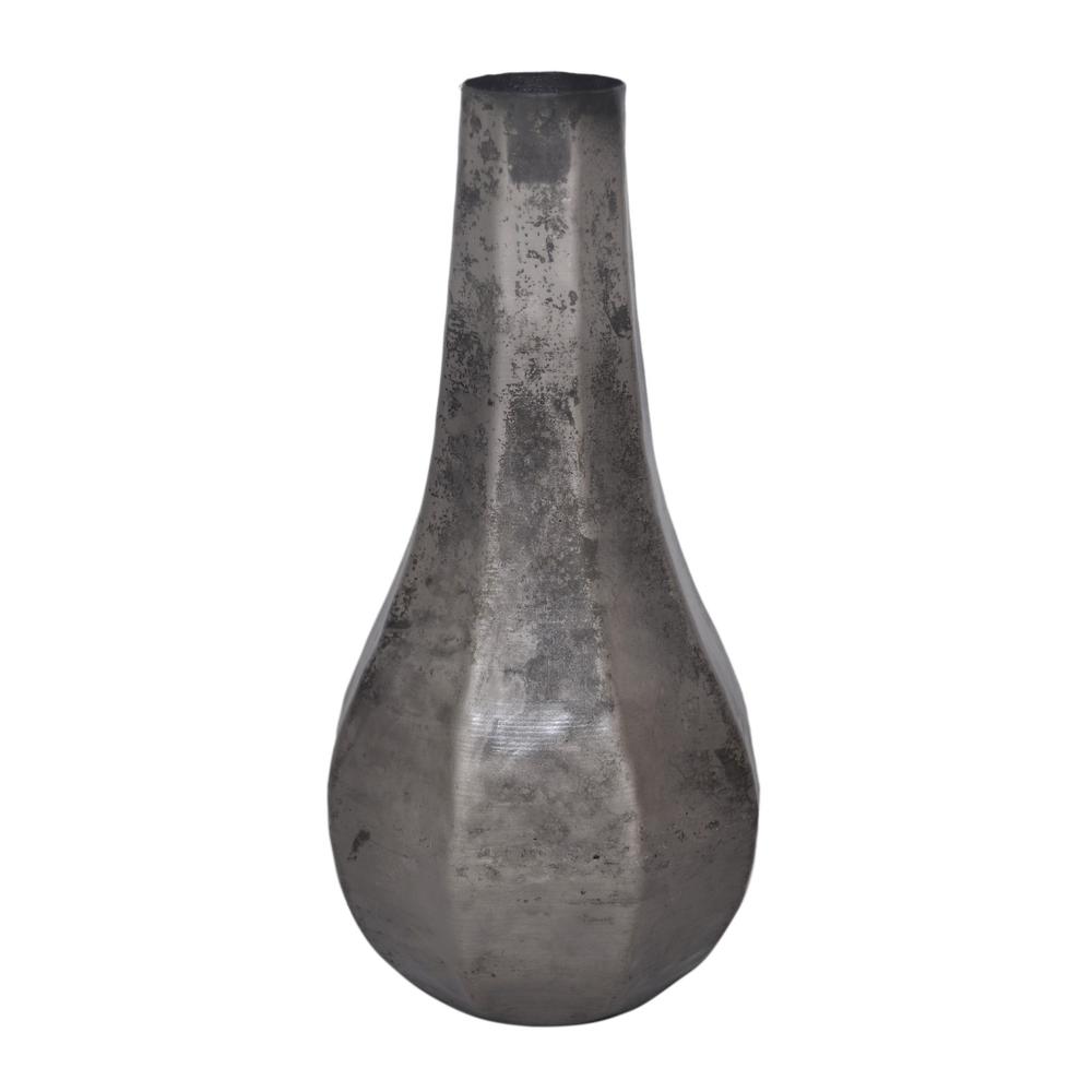 Iron Teardrop Vase Ant. Silver Finish - Light Rock Silver. Picture 1