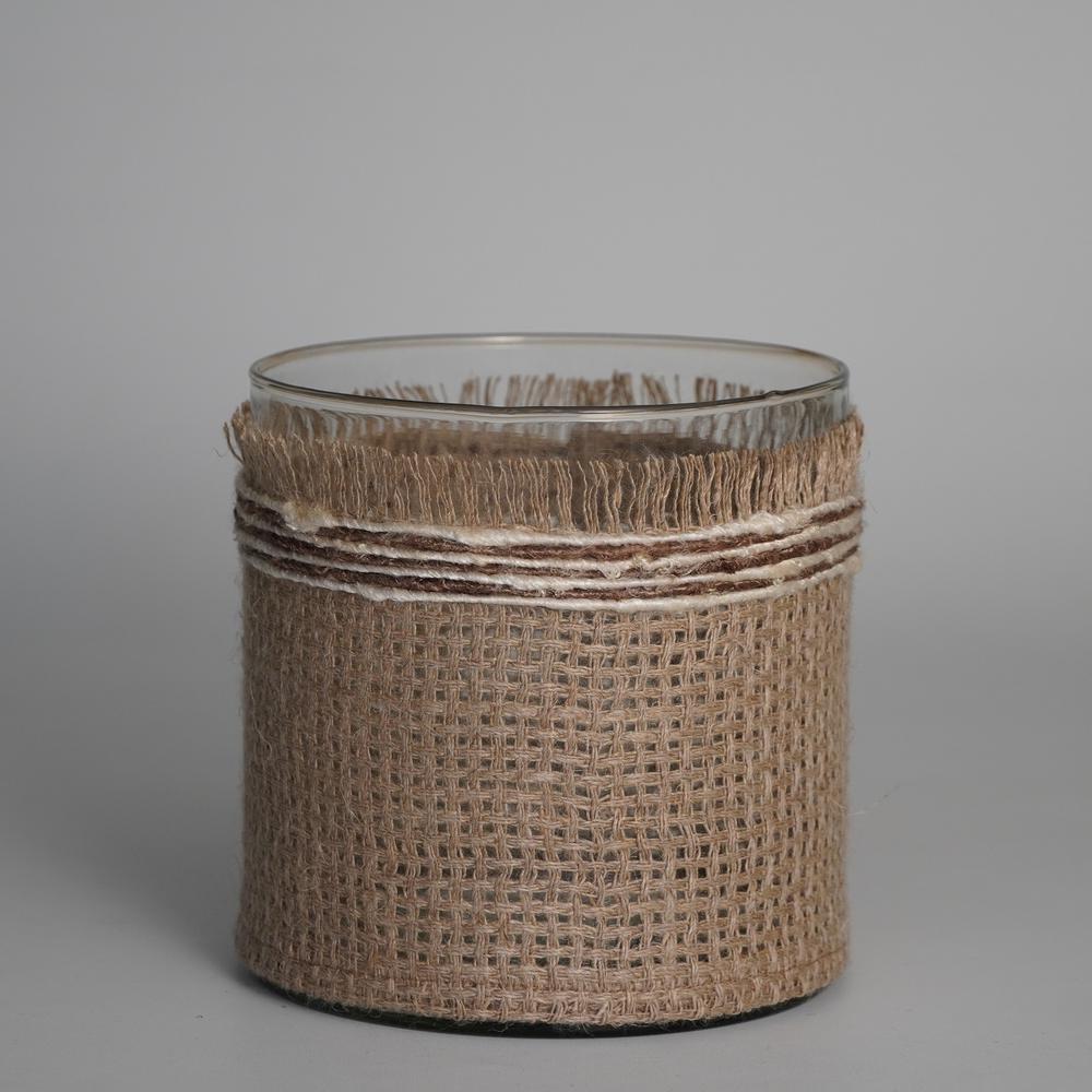 Votive Natural 6"X6" Wrapped In Fabric Weaves. Picture 1