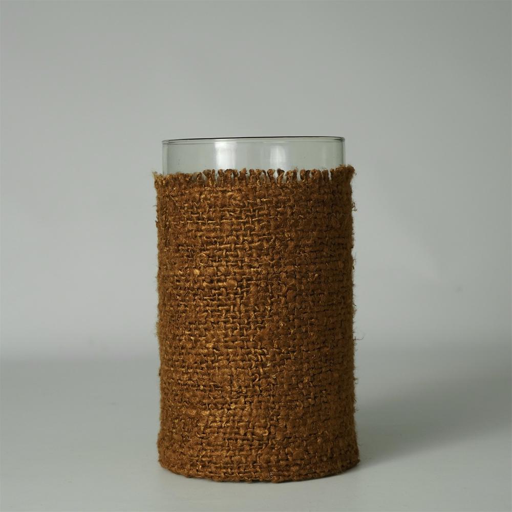 Votive Wapped In Mustard Fabric  10"X6". Picture 1