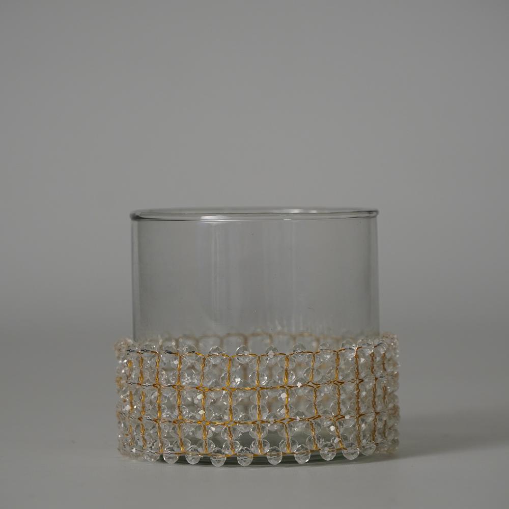 Candle Holder Wrapped In Transparent Fabric 3"X3". Picture 1