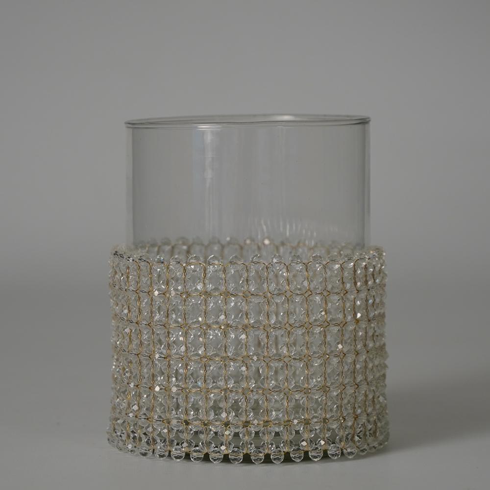 Candle Holder Wrapped In Transparent Fabric 5"X4". Picture 1